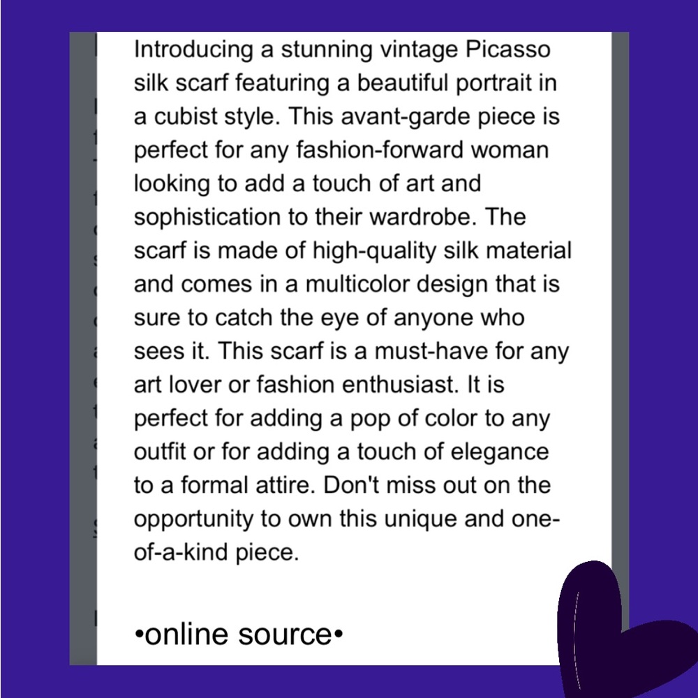 💜PICASSO SILK SCARF 34x34 VINTAGE PRINTED COLORFUL CUBIST WOMAN - Picture 6 of 13